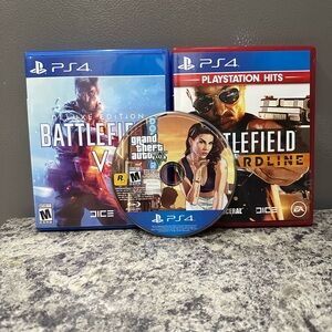 3 PS4 Games Collection Battlefield V, Battlefield Hardline, Grand Theft Auto 5